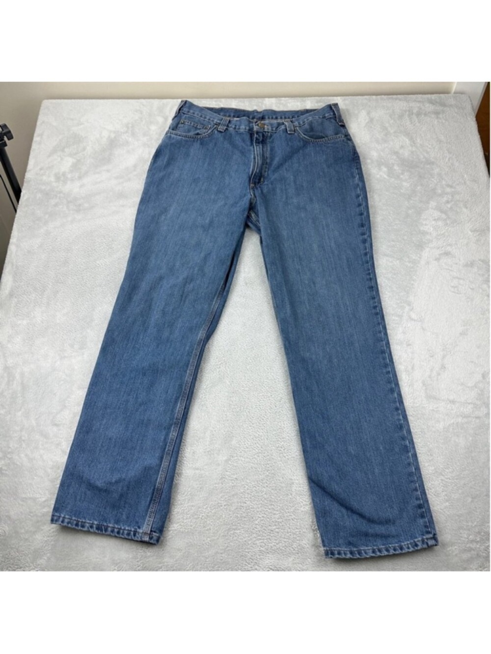Carhartt Mens 36W x 32L Relaxed Fit Blue Denim Jeans Zipper Fly
